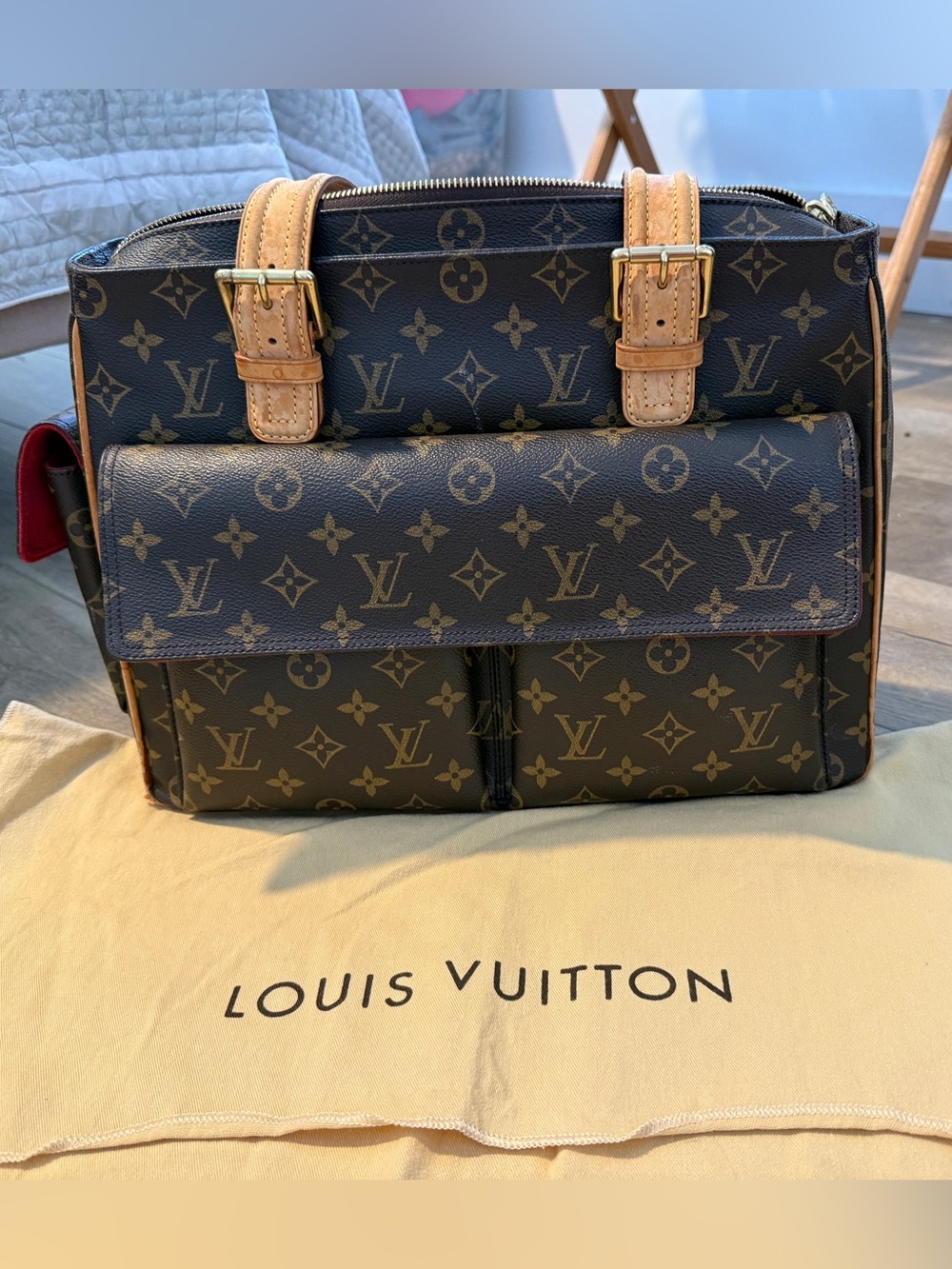 Louis Vuitton Monogram Tote with Natural Leather Trim, Authentic